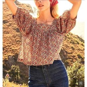 Doen Red and Blue Floral Blouse